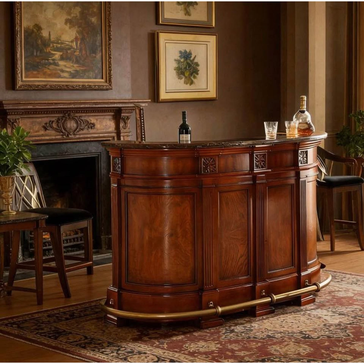 New Vintage Style Home Bar with Marble Top – $2,399 Retail – Delivery Available