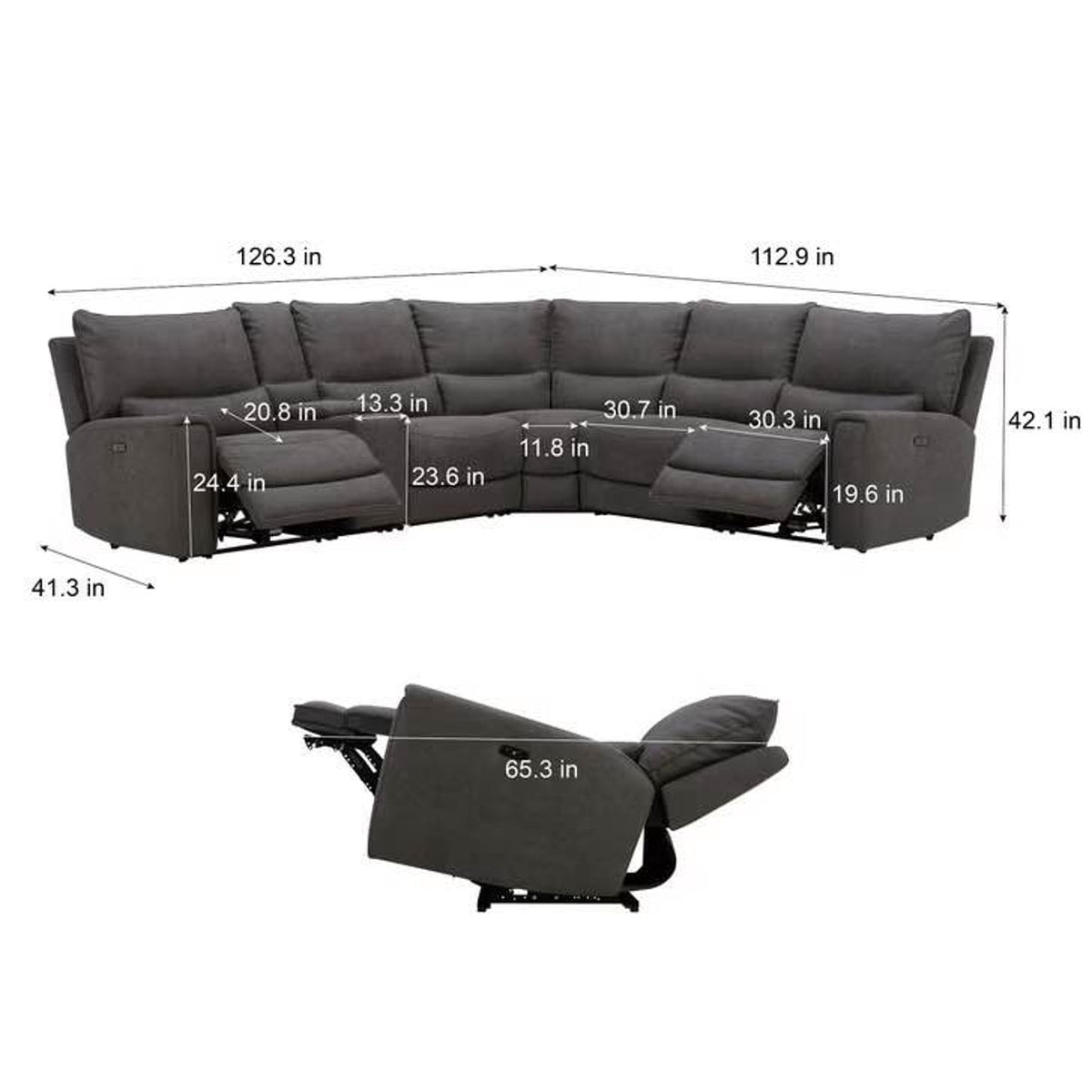 Adelaide 6-Piece Fabric Power Reclining Sectional with Power Headrests – Gray - Delivery Available
