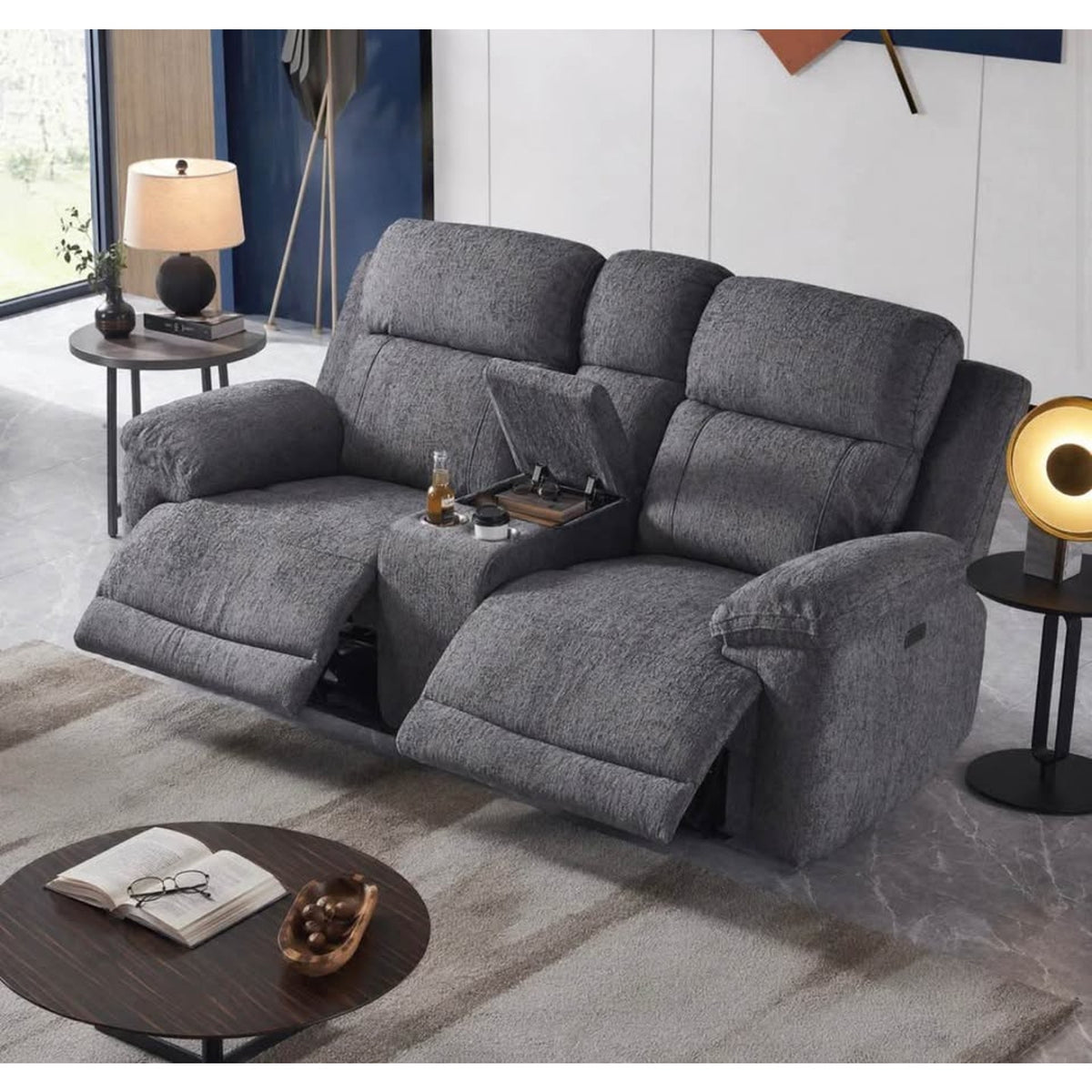 Gray Power Reclining Loveseat w/ Console – RETAIL $995 | NEW OPEN BOX | DELIVERY AVAILABLE