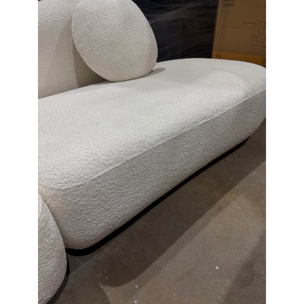 New 112” Curved Bouclé Sofa - White Cream Fabric – $1,400 Retail – Open Box – Delivery Available