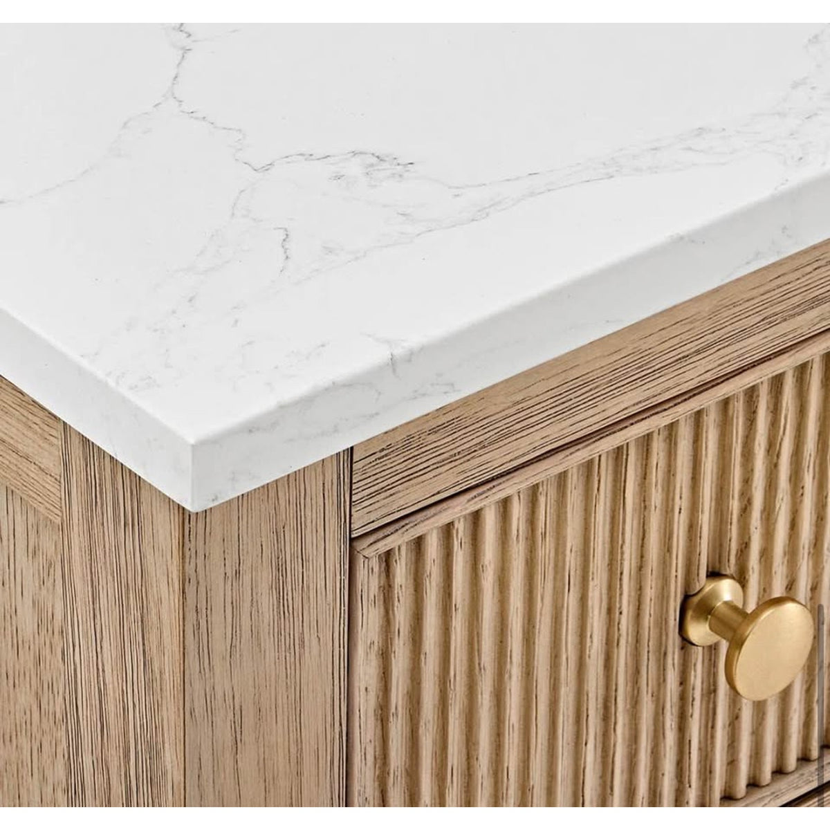48” Natural Oak Fluted Bathroom Vanity with White Stone Top – New Open Box - Cracked Top - Delivery