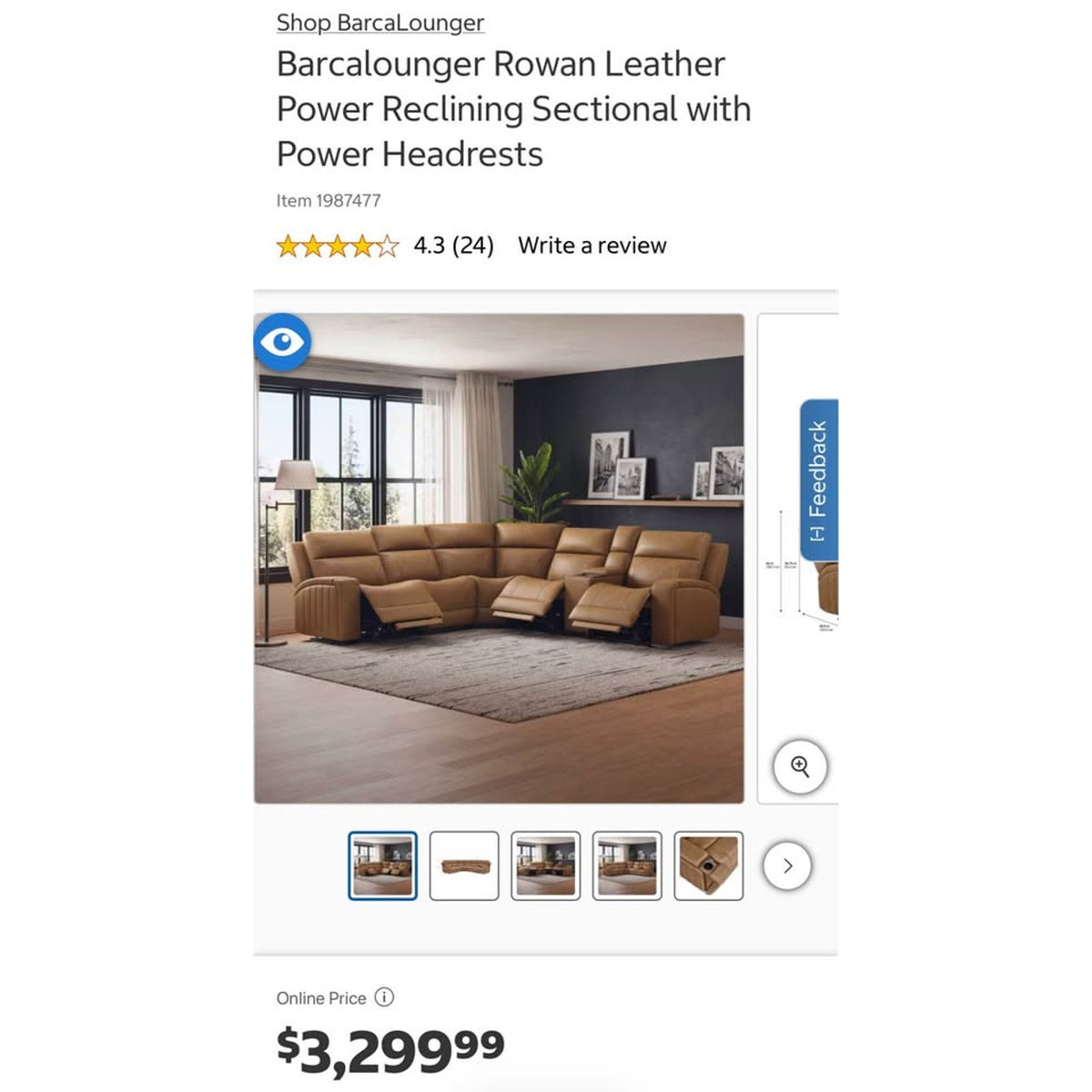 New open-box Barcalounger Rowan Leather Power Reclining Sectional $3300 Retail - Delivery Available