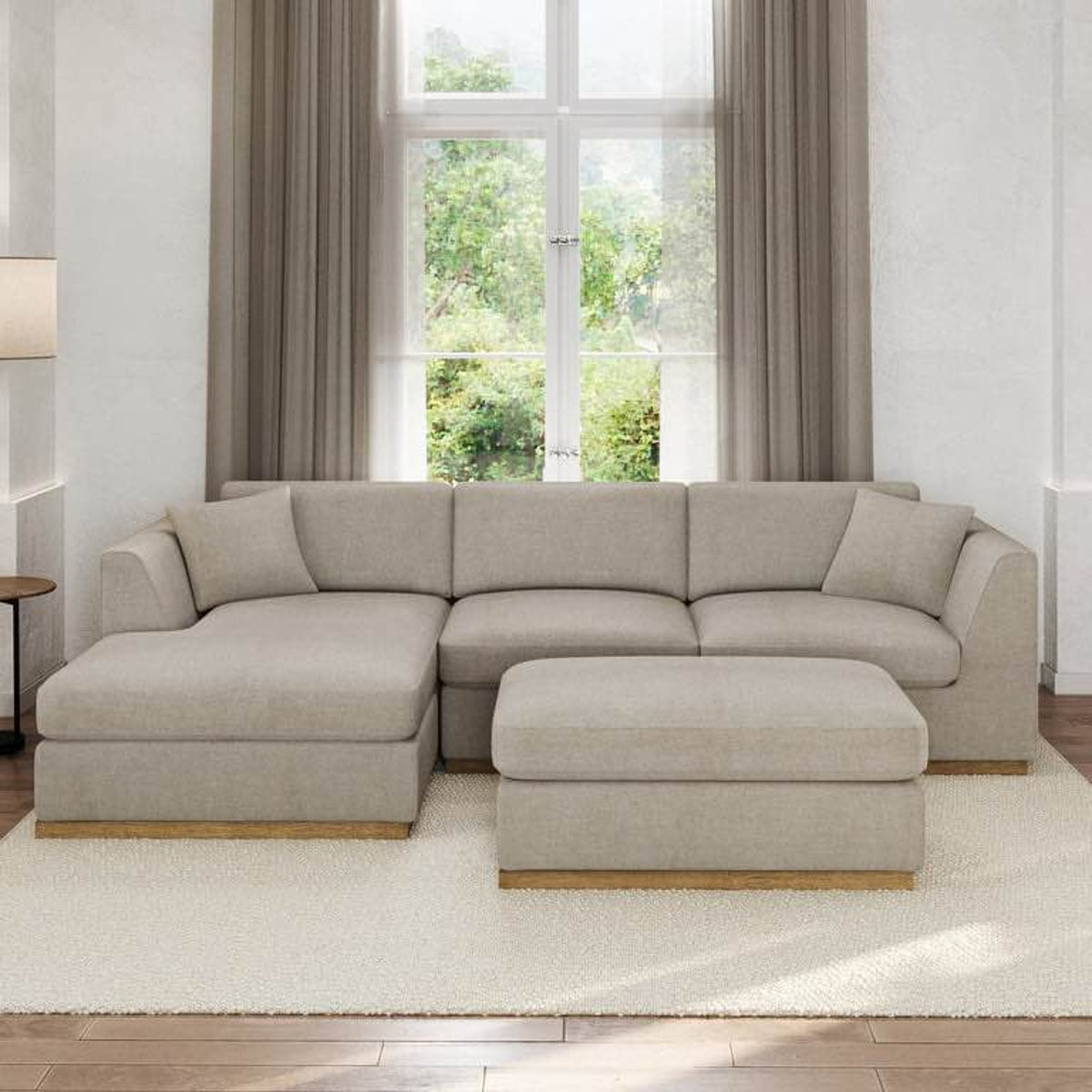 Henredon Caley 4-Piece Reversible Sofa Chaise w/ Ottoman – Beige | $1,699 Retail | Delivery Avail