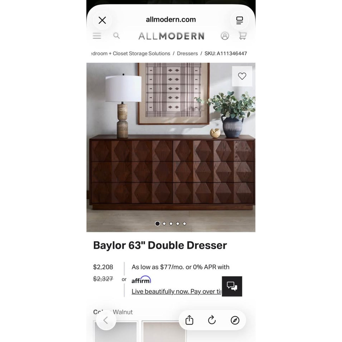 New AllModern Baylor 63” Walnut Double Dresser – $2,165 Retail – Delivery Available
