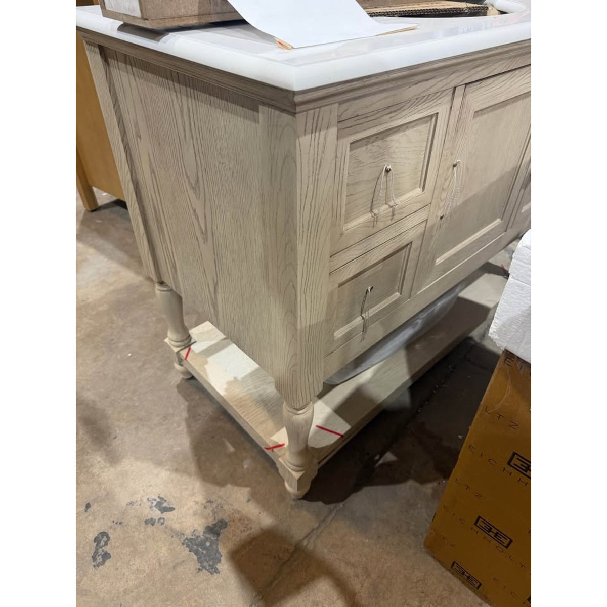 Kitchen Bath Collection 42” Bathroom Vanity – SHIPPING DAMAGE Weathered Oak Finish