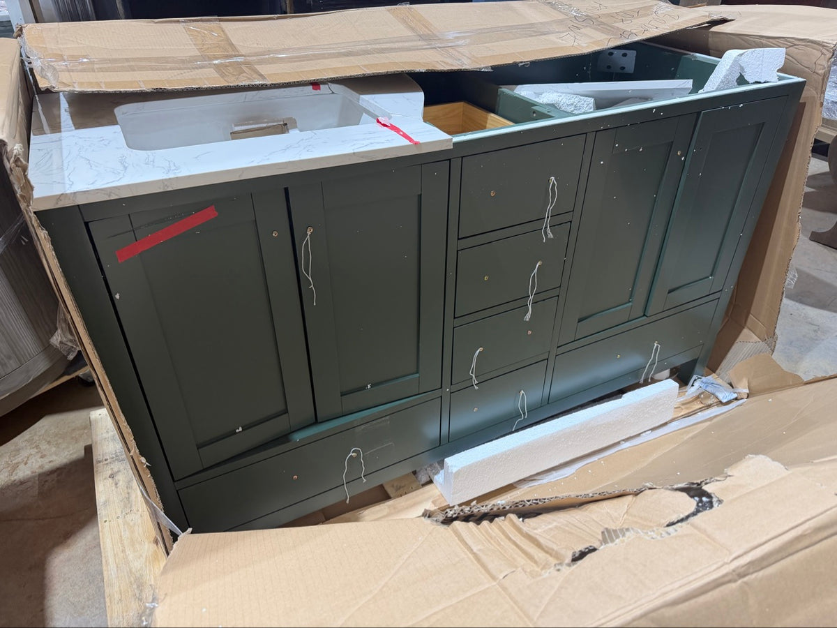 60″ Double-Sink Bathroom Vanity BASE ONLY – Vintage Green – Contractor Special – Delivery Available