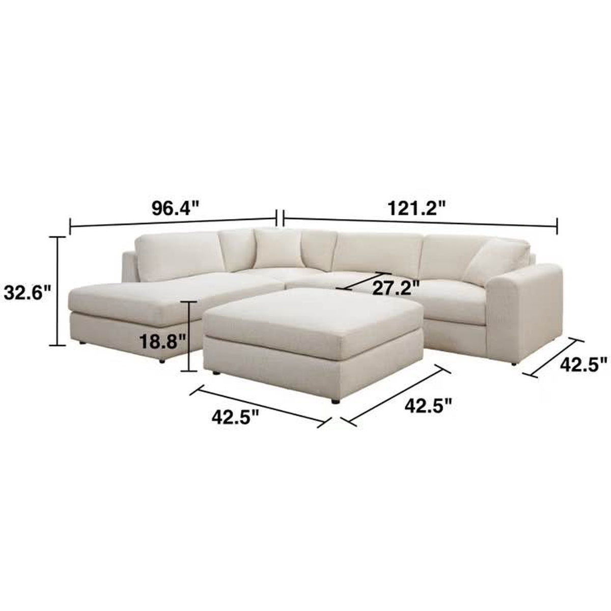New open-box Andee Fabric Sectional with Ottoman in Beige $1699 Retail - Delivery Available