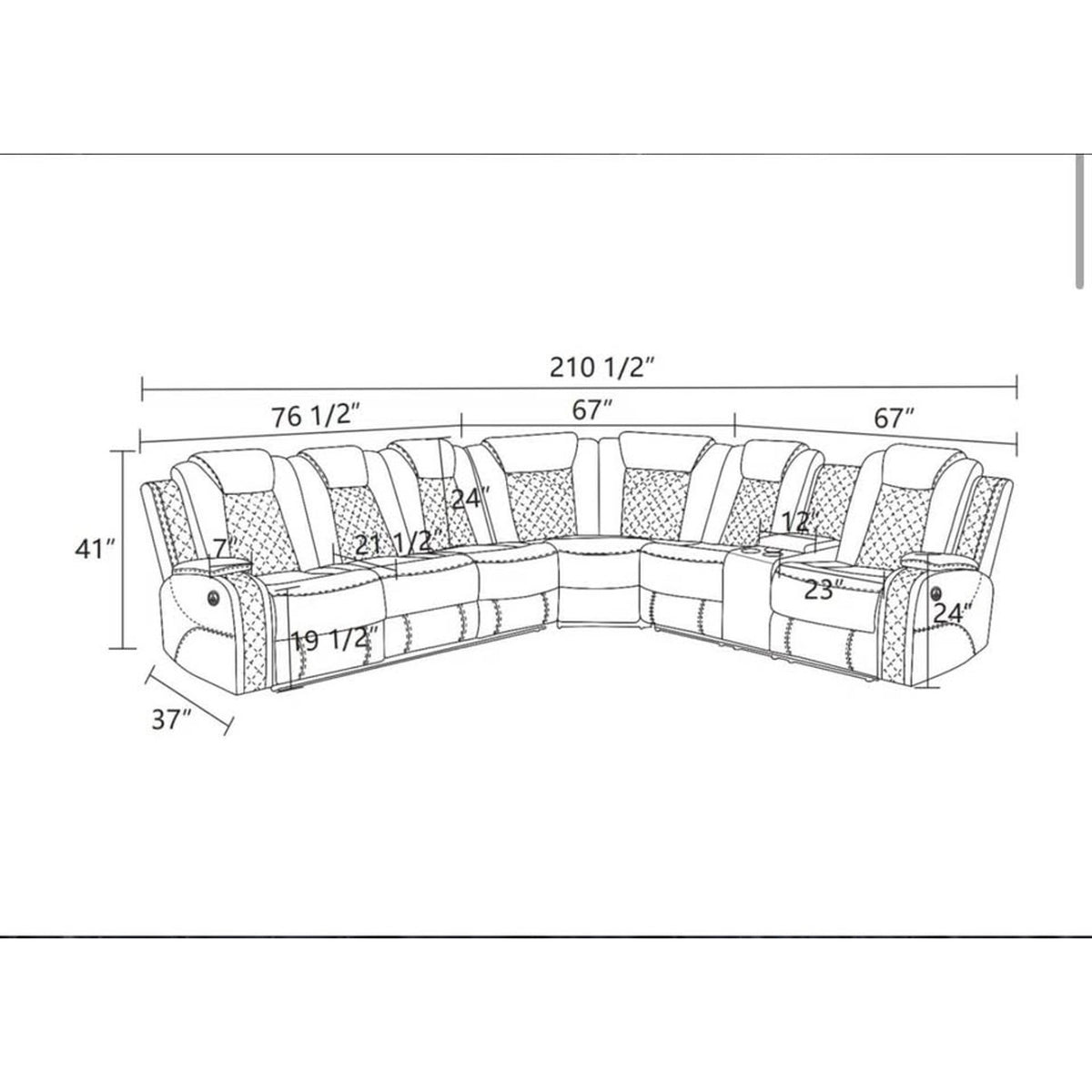 New Ivy Bronx 3-Piece Power Reclining Sectional – Black – Faux Leather - Delivery Available