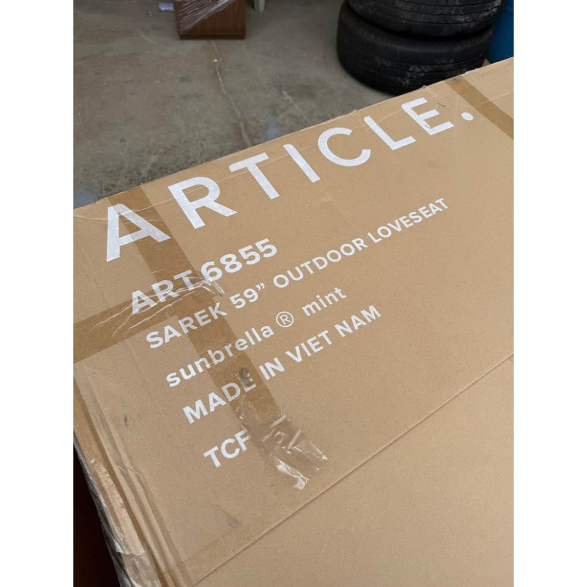 Article Sarek 59” Outdoor Loveseat – Sunbrella Mint – $1,499 Retail – Open Box – Delivery Avail