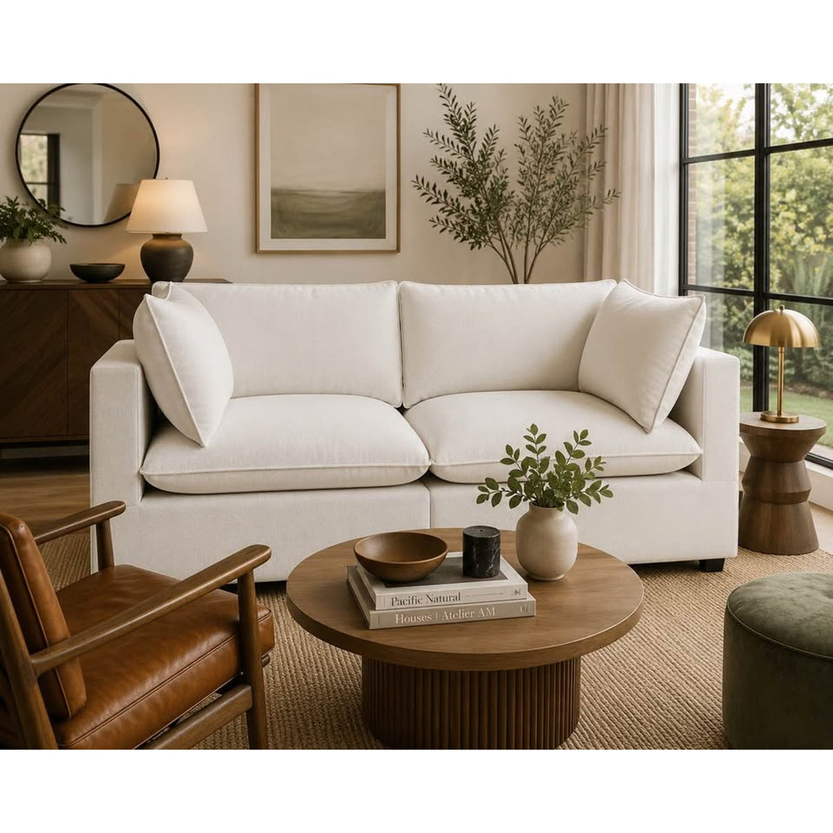 Albany Park Kova Pillow Cushion Sofa | Bone Performance Chenille | 86” - Delivery Available