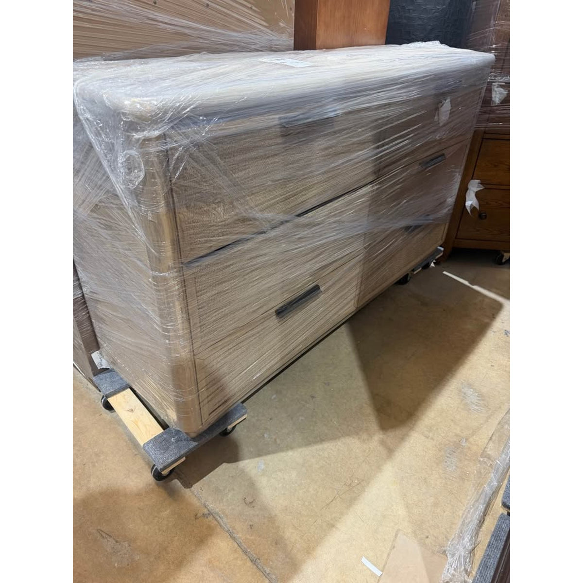 Bernards Trilogy Toffee 6-Drawer Dresser with Faux Stone Top – New Open Box - Delivery Available