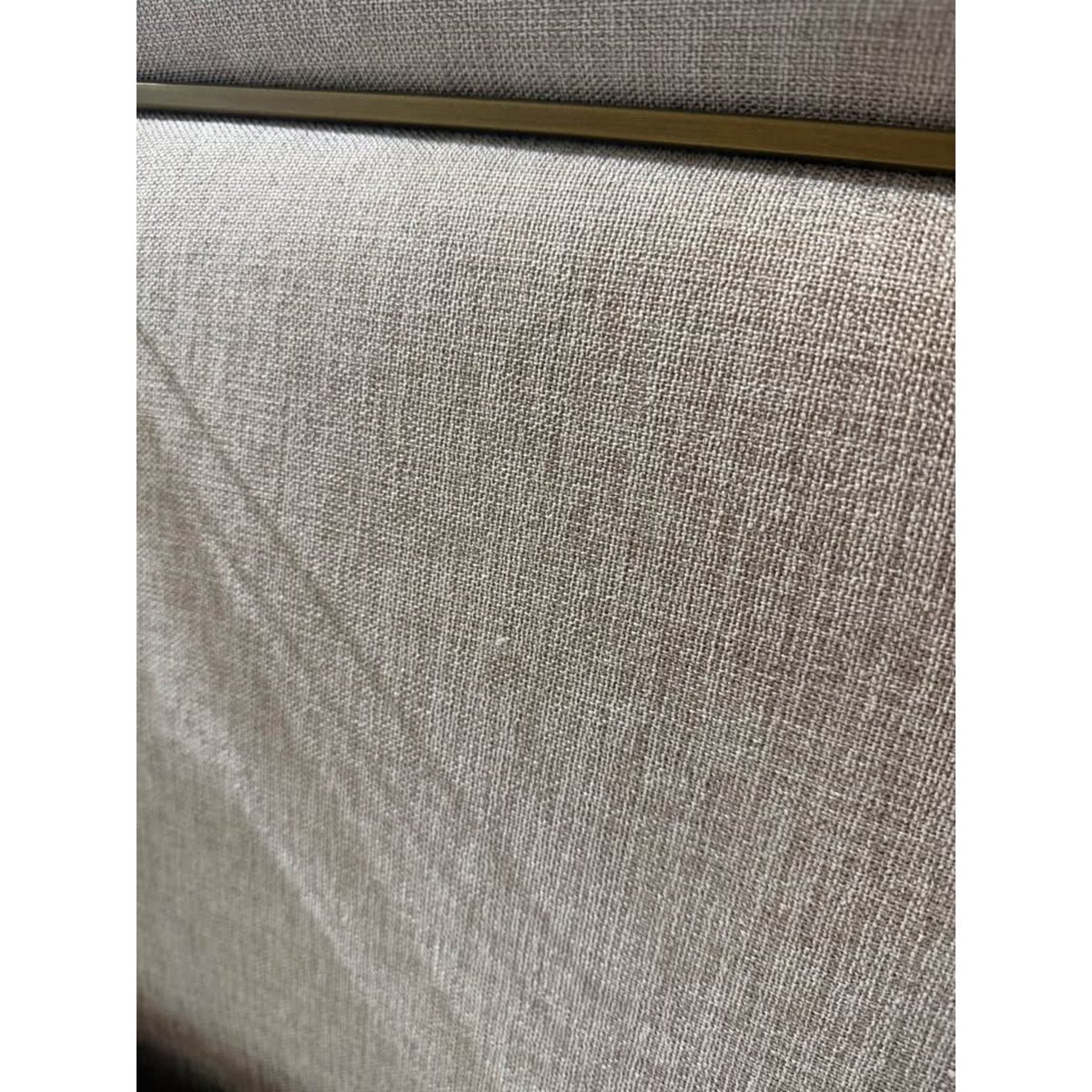 Dining Chairs (2) Beige Fabric - Toffee Wood Legs - Brass Accent - New “open box” - Delivery Avail