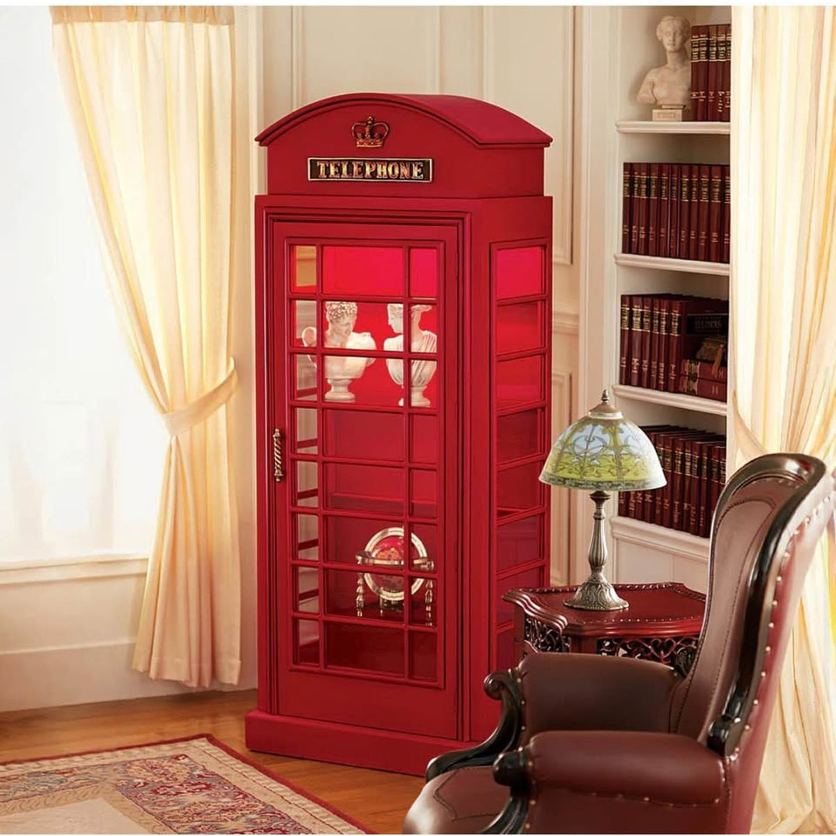 New British Telephone Booth Display Cabinet – $3,379 Retail “open box” Design Toscano Delivery Avail