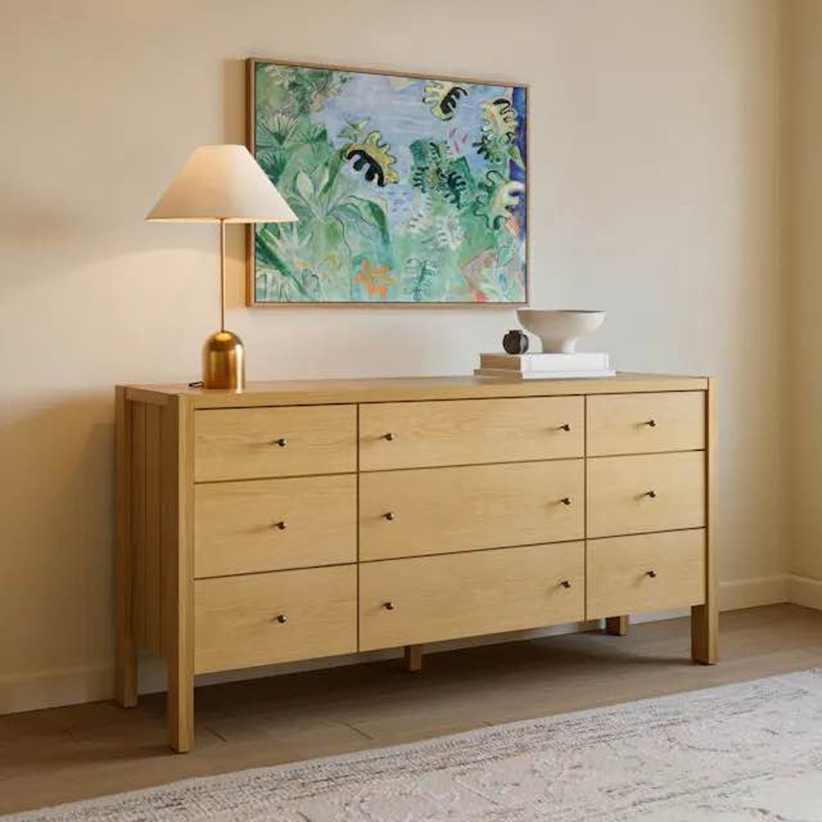 Article | 9-Drawer Triple Dresser | Cassie - Natural Oak | Retail $1799 Open Box Delivery Available