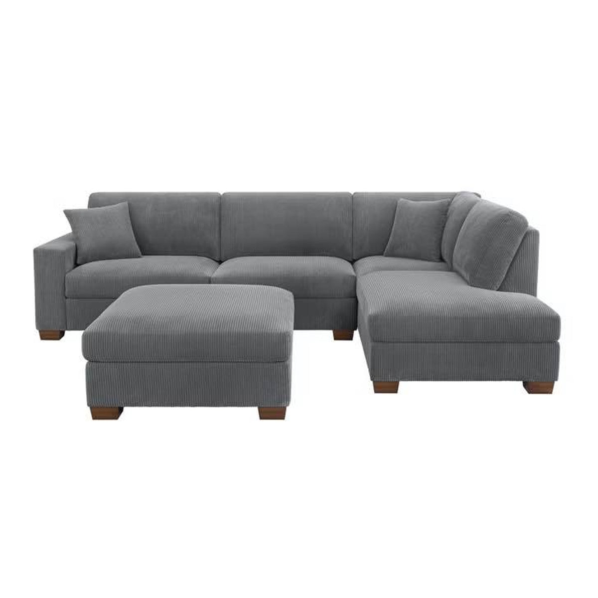 Thomasville Artesia 3-Piece Corduroy Fabric Sectional with Ottoman – Gray | $1,499 Retail | Delivery