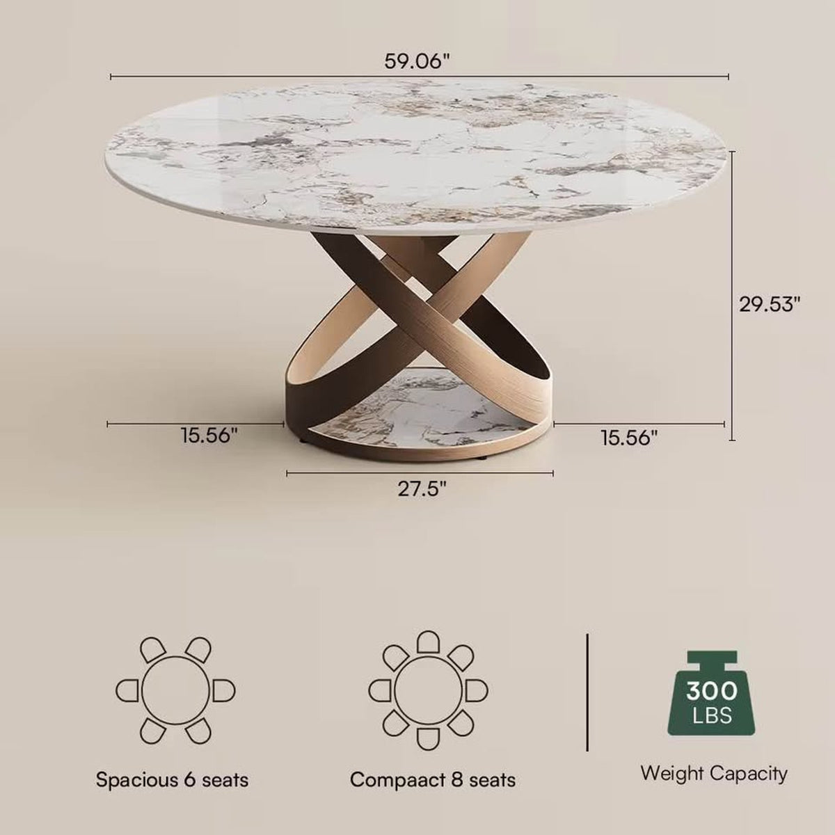 New 59” POVISON Maxwell Round Sintered Stone Dining Table – $1,799 Retail – Delivery Available