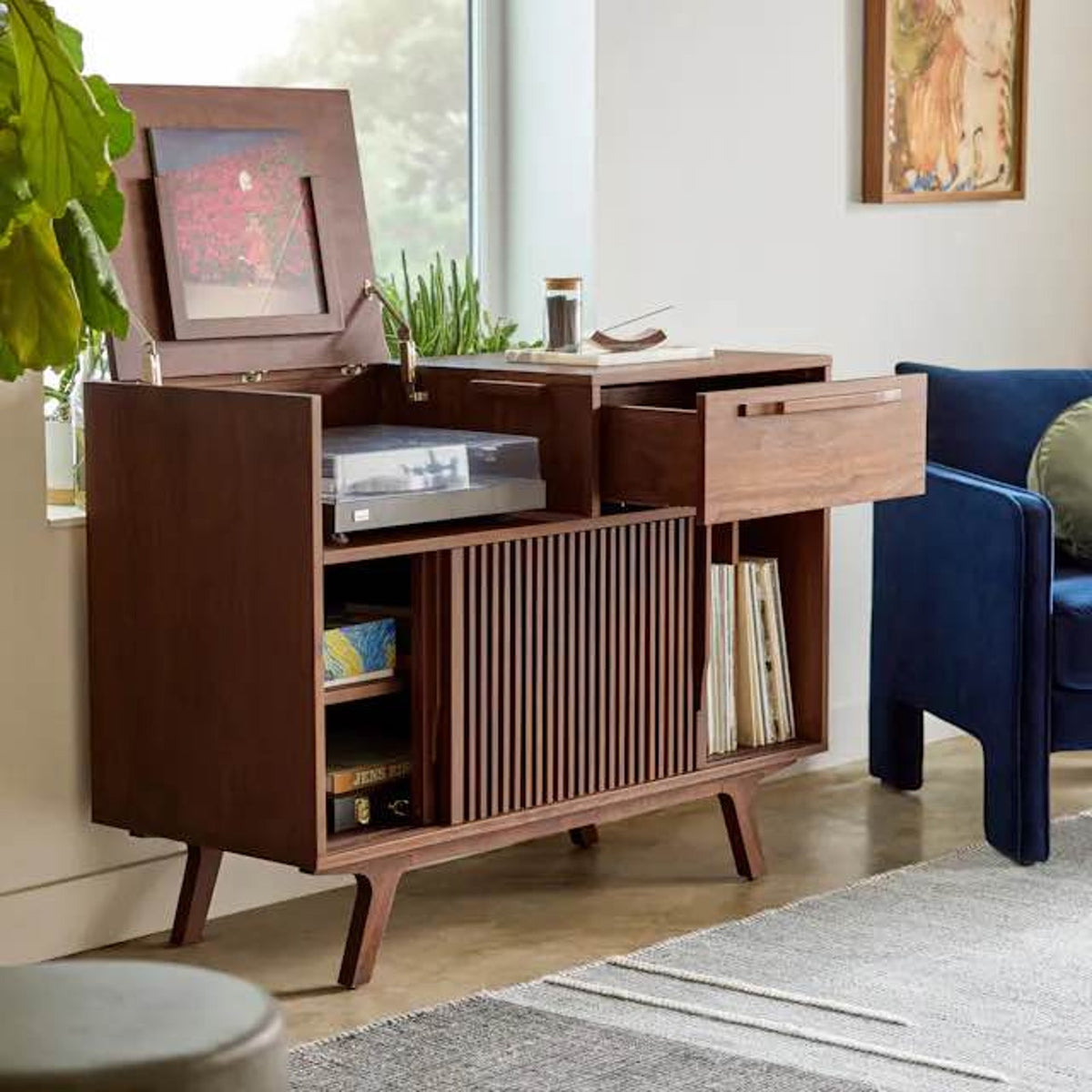 New Article Jokuna 48” Vinyl Media Unit – Walnut – $999 Retail – Delivery Available