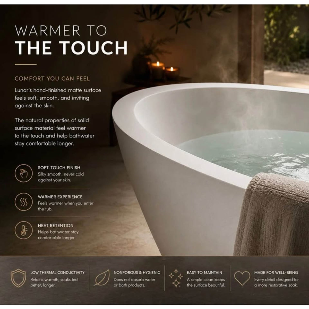 Clarke Lunar 60” Solid Surface Freestanding Soaking Tub – Retail $3,234 – Delivery Available