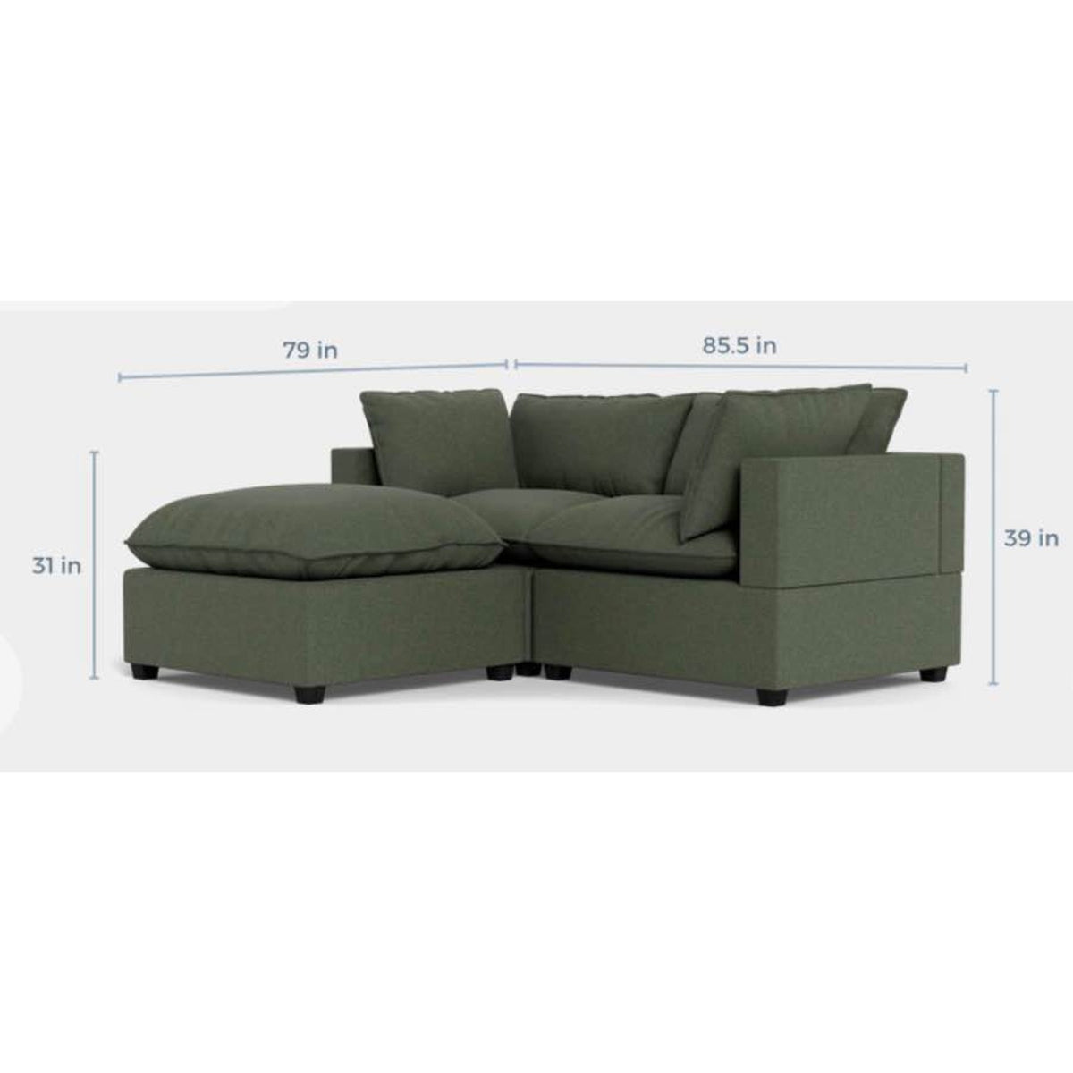 Albany Park Kova Pillow Cushion Sofa + Ottoman | Spruce Performance Chenille | 86” Delivery Avail