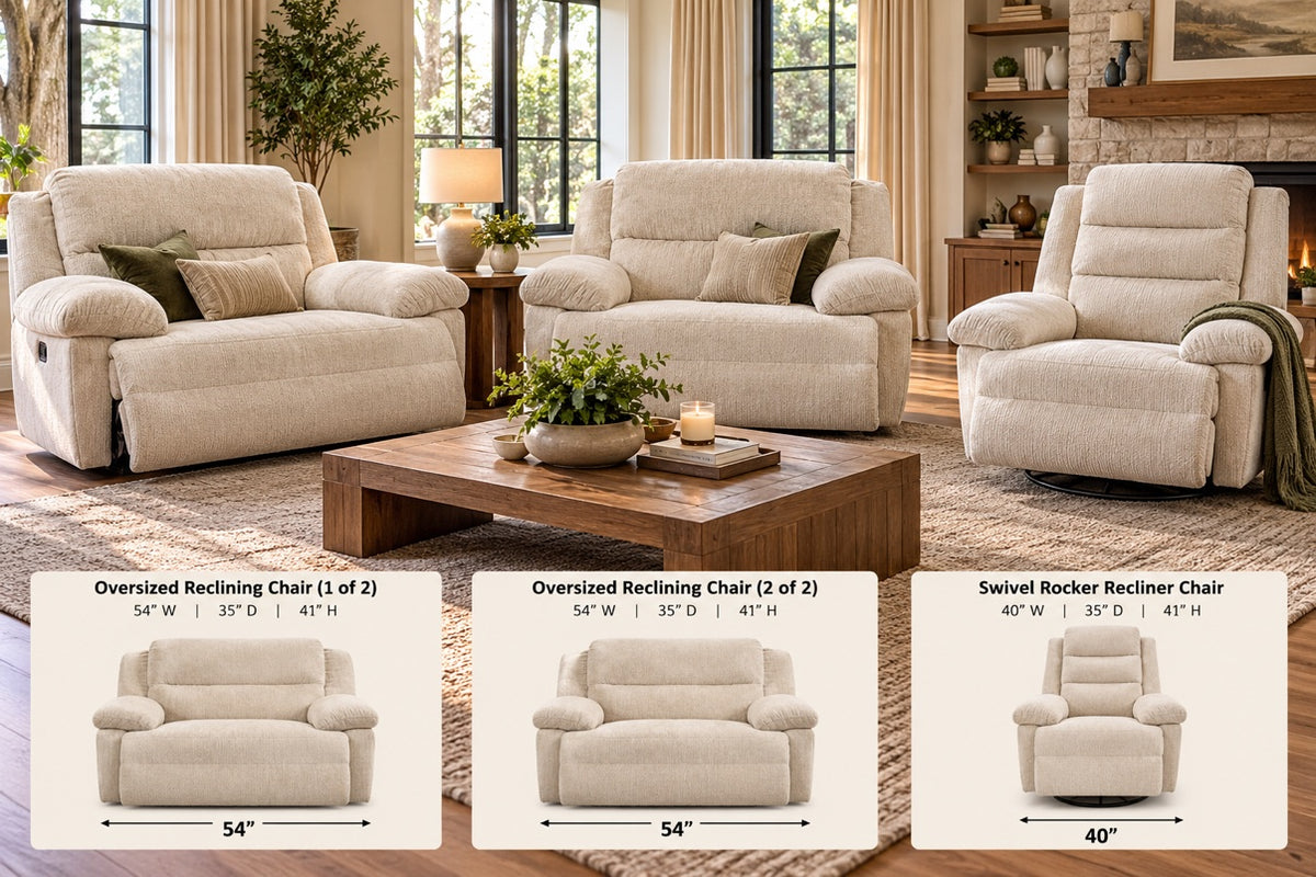 Oversized 3-Piece Plush Reclining Living Room Set – Delivery Available