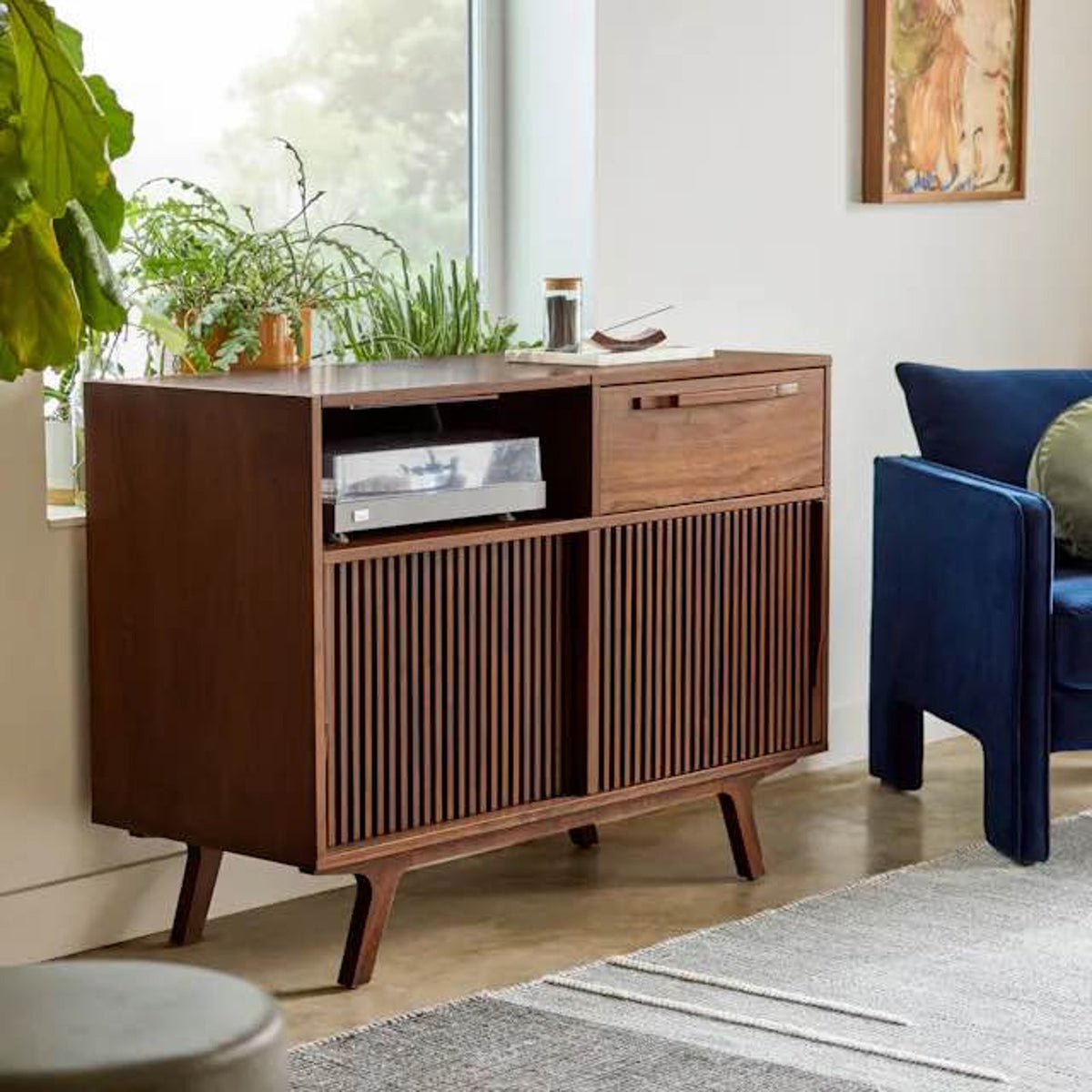 New Article Jokuna 48” Vinyl Media Unit – Walnut – $999 Retail – Delivery Available