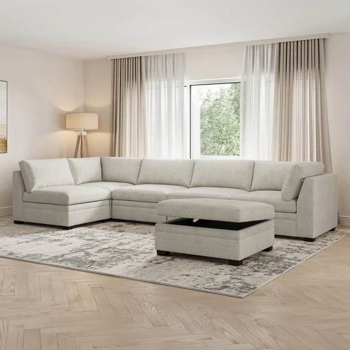 Thomasville Tisdale 6-Piece Modular Sectional Sofa w/ Storage Ottoman - Taupe Costco Sectional