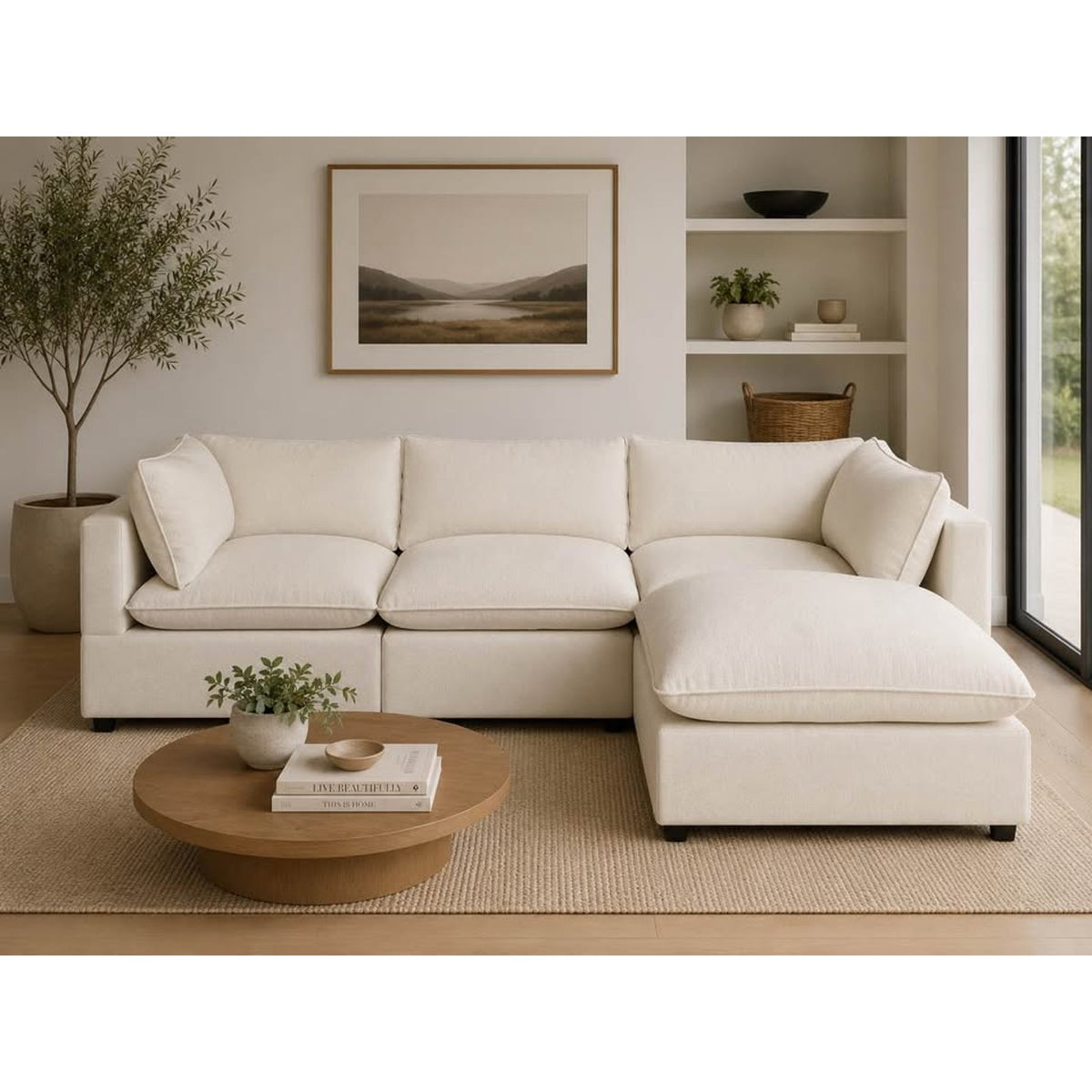 Albany Park Kova Pillow Cushion Sofa with Ottoman | Sand Performance Basketweave Delivery Available