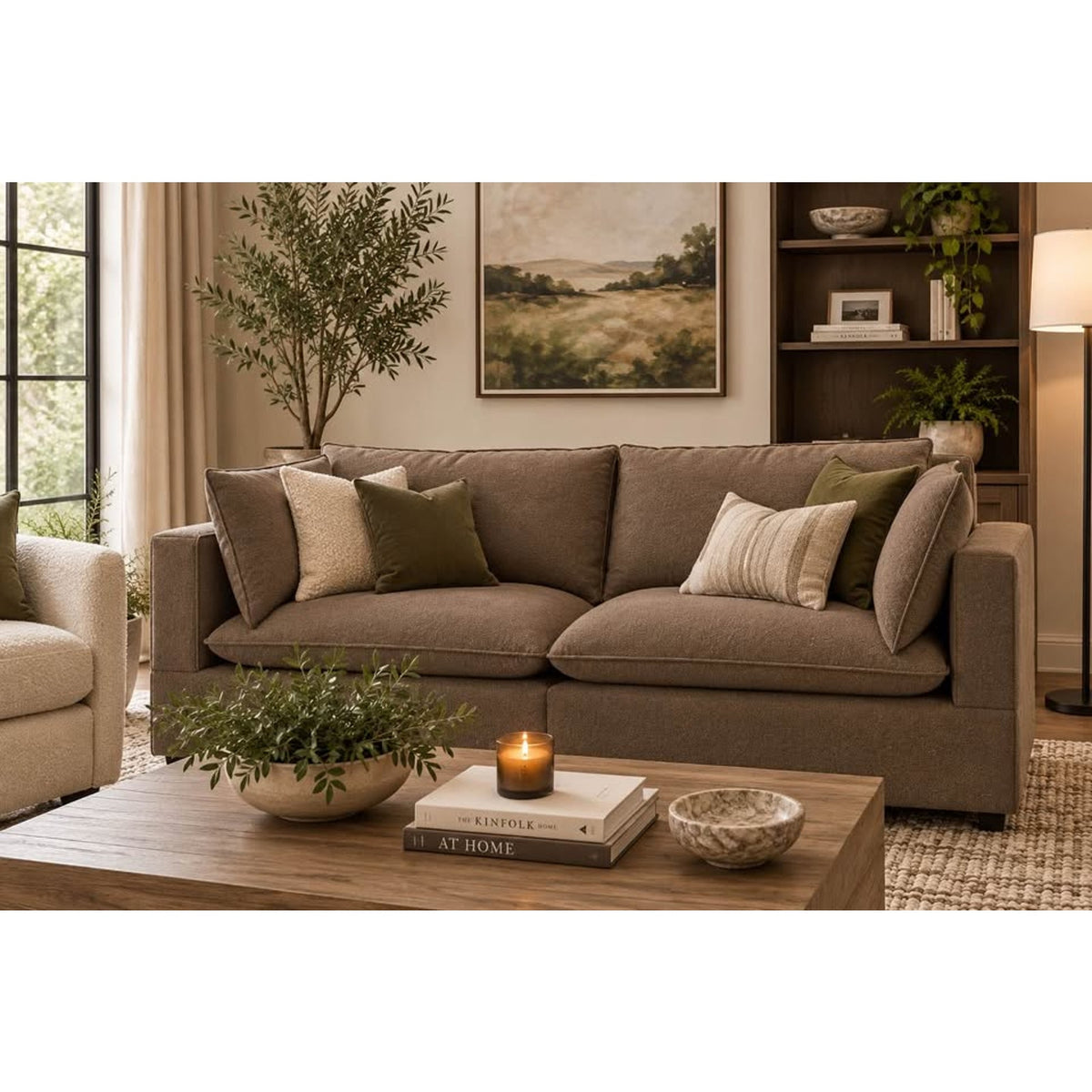 Albany Park Kova Pillow Cushion Sofa | Hazelnut Performance Bouclé | 86” Delivery Available