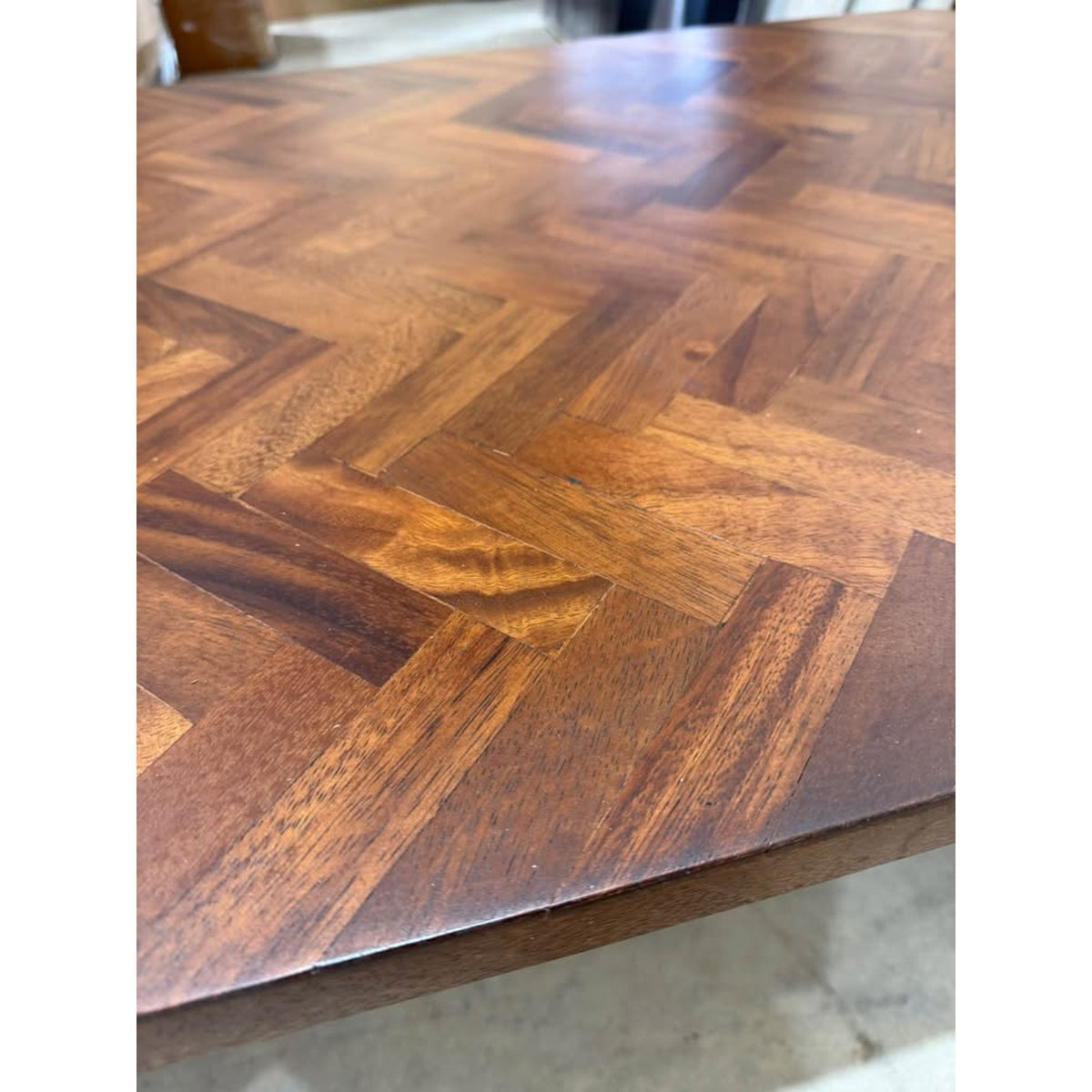 New Coffee Table Herringbone Wood Top & Black Metal Base - $900 Retail “open box” Delivery Available