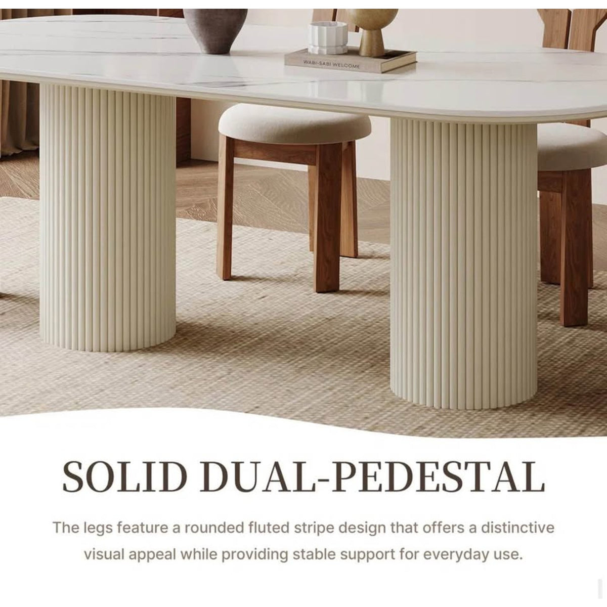 70” Stone Top Double Base Modern DiningTable for 6 - $1500 Retail - Blemish - Delivery Available