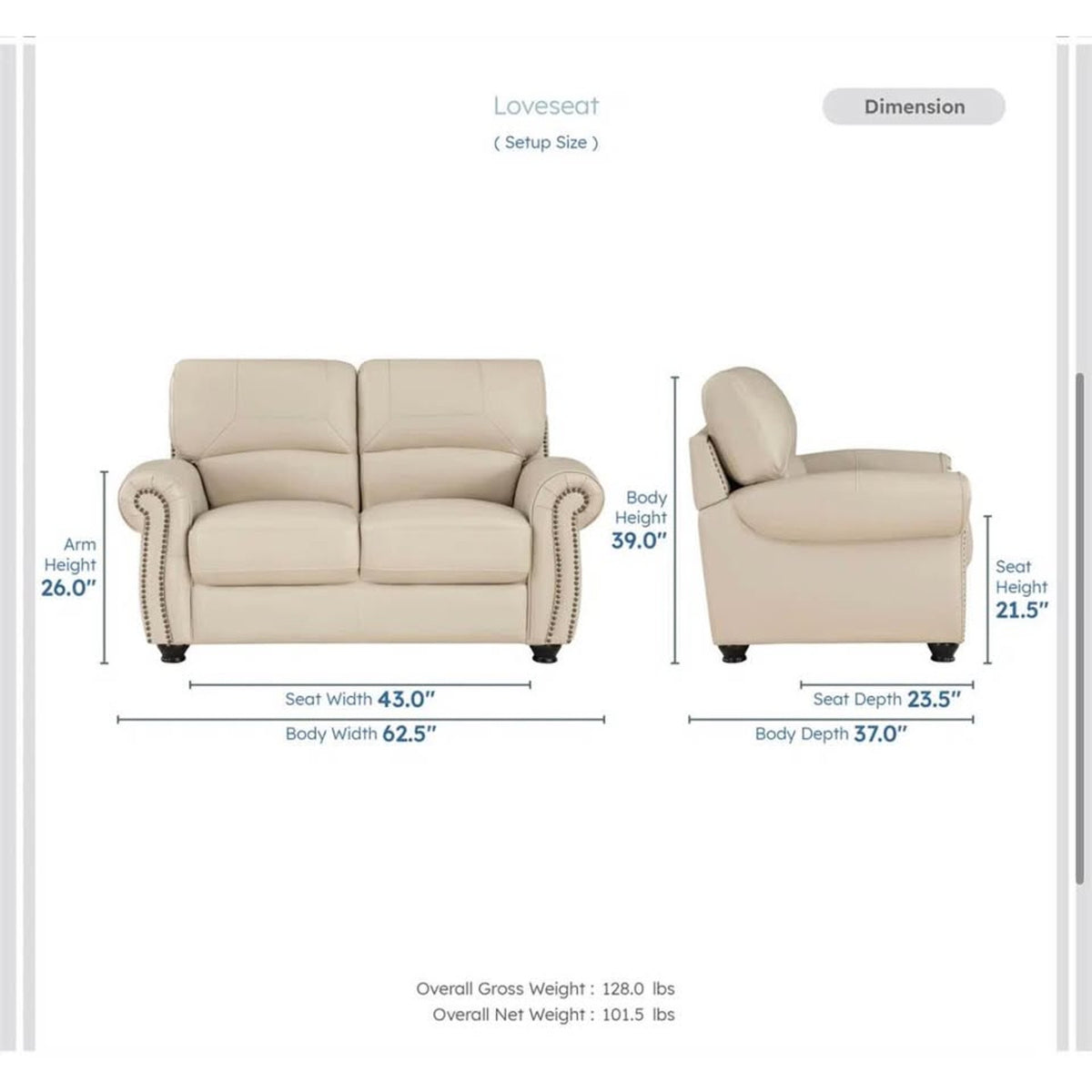 New 62.5” Premium Leather Loveseat – $1,509 Retail – Delivery Available