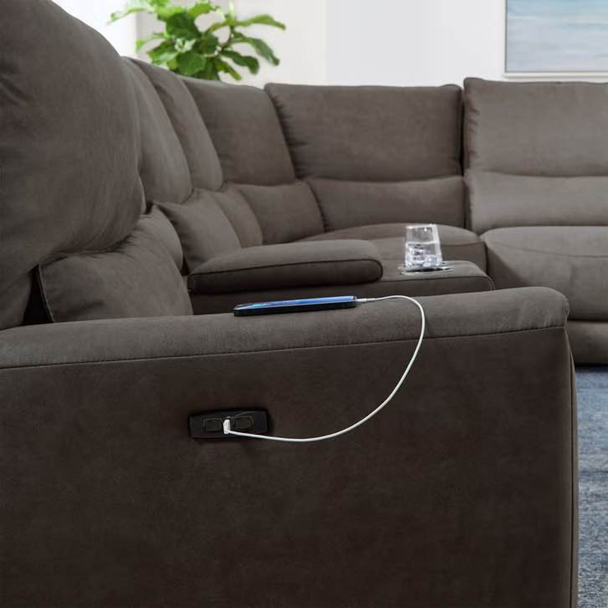 Adelaide 6-Piece Fabric Power Reclining Sectional with Power Headrests – Gray - Delivery Available