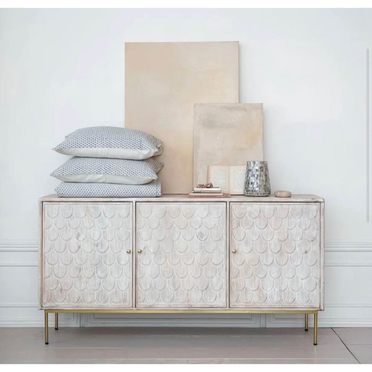 Creative Co-Op Olvan 69” Carved Wood Sideboard / Buffet Cabinet – New Open Box Delivery Available