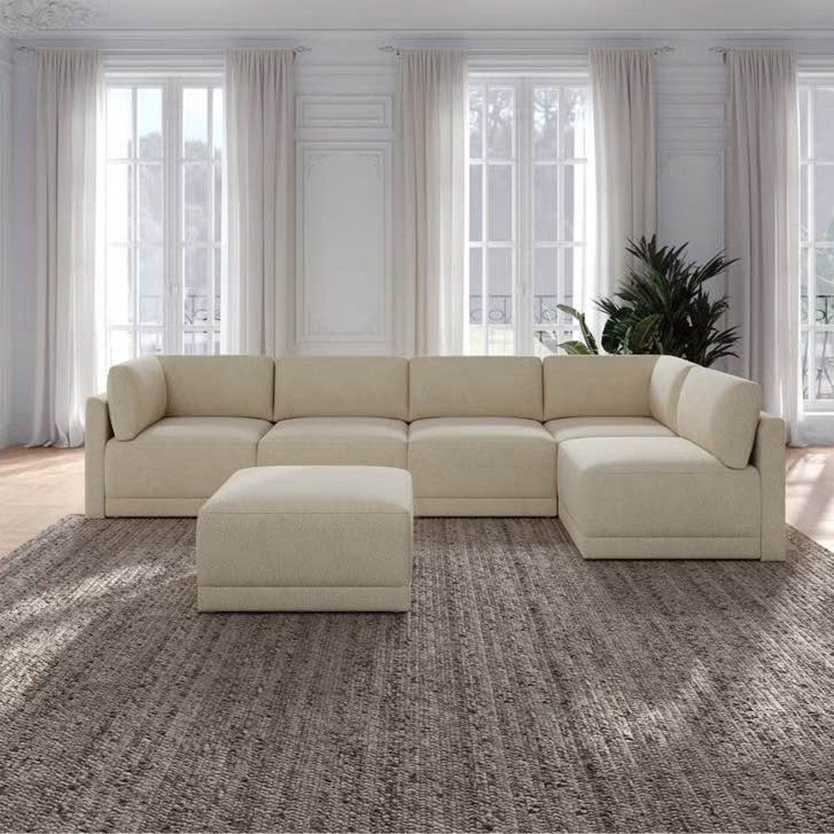 Thomasville Fallon 6-Piece Modular Sectional with Ottoman – Beige/Cream – $1,699 Retail Delivery