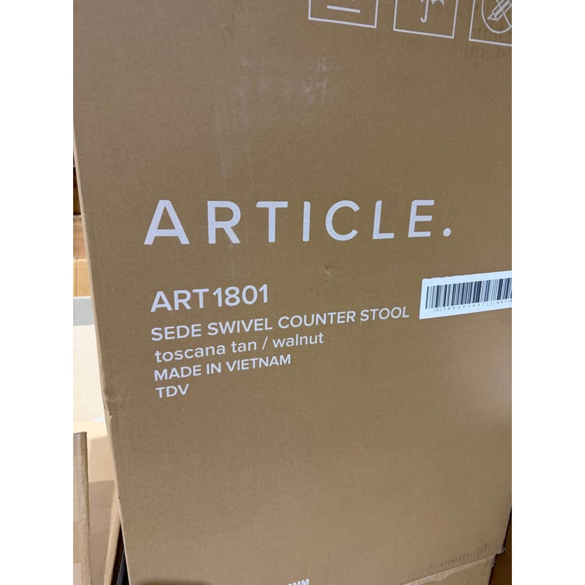 Article Sede Leather Swivel Counter Stools Set of 3 – Walnut & Toscana Tan – New Open Box - Delivery