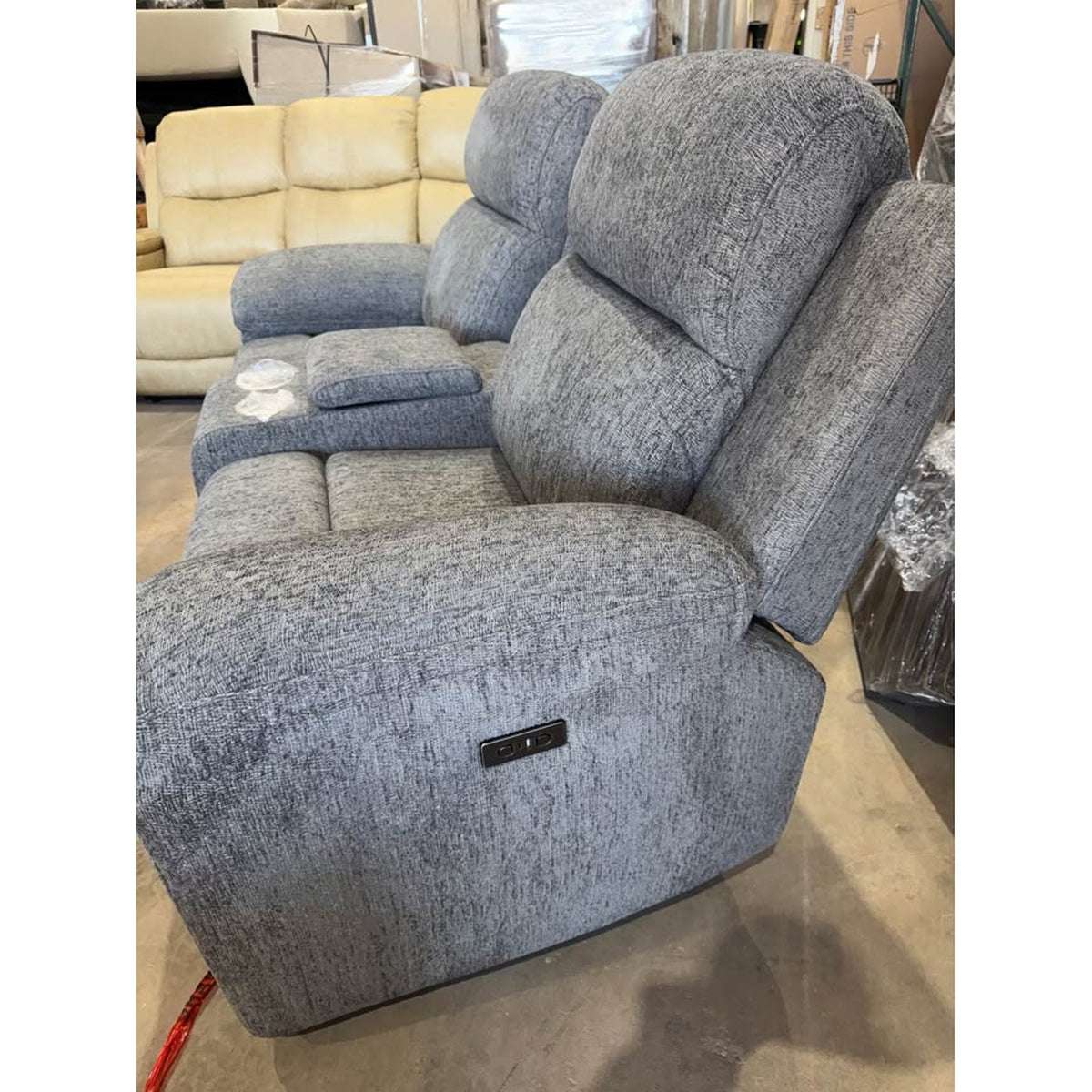 Gray Power Reclining Loveseat w/ Console – RETAIL $995 | NEW OPEN BOX | DELIVERY AVAILABLE