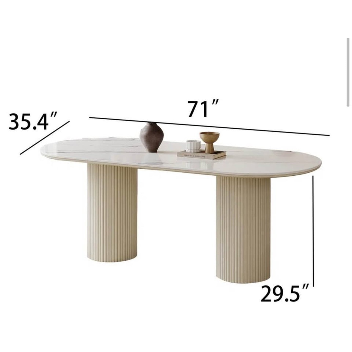 70” Stone Top Double Base Modern DiningTable for 6 - $1500 Retail - Blemish - Delivery Available