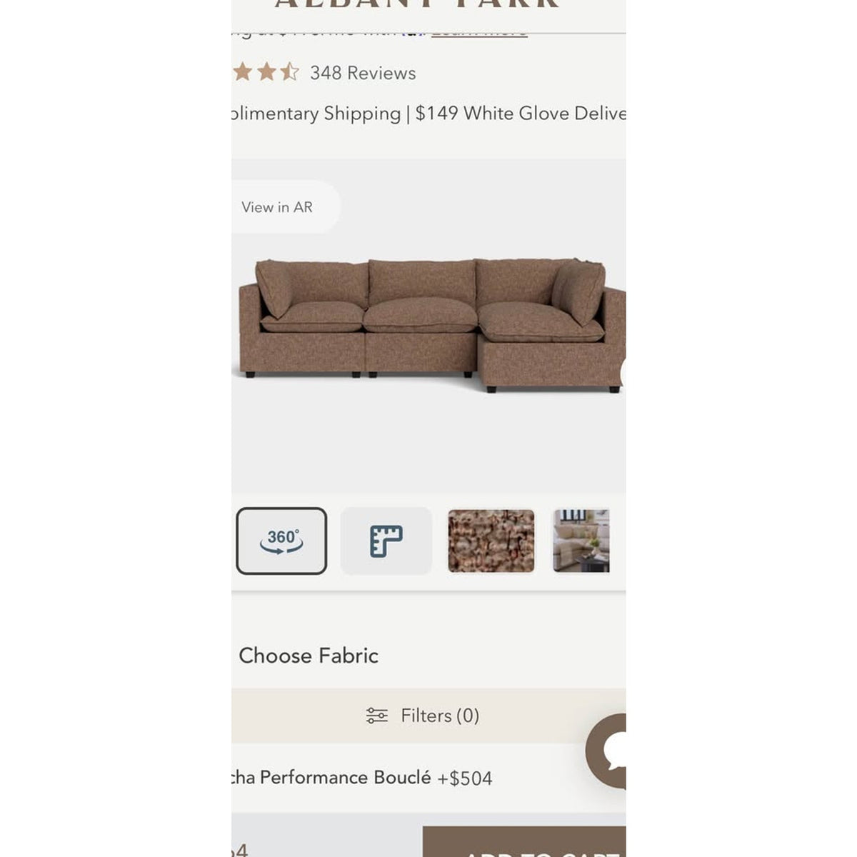 Albany Park Kova Pillow Cushion L-Shape Sectional Sofa | Mocha Performance Bouclé Delivery Available