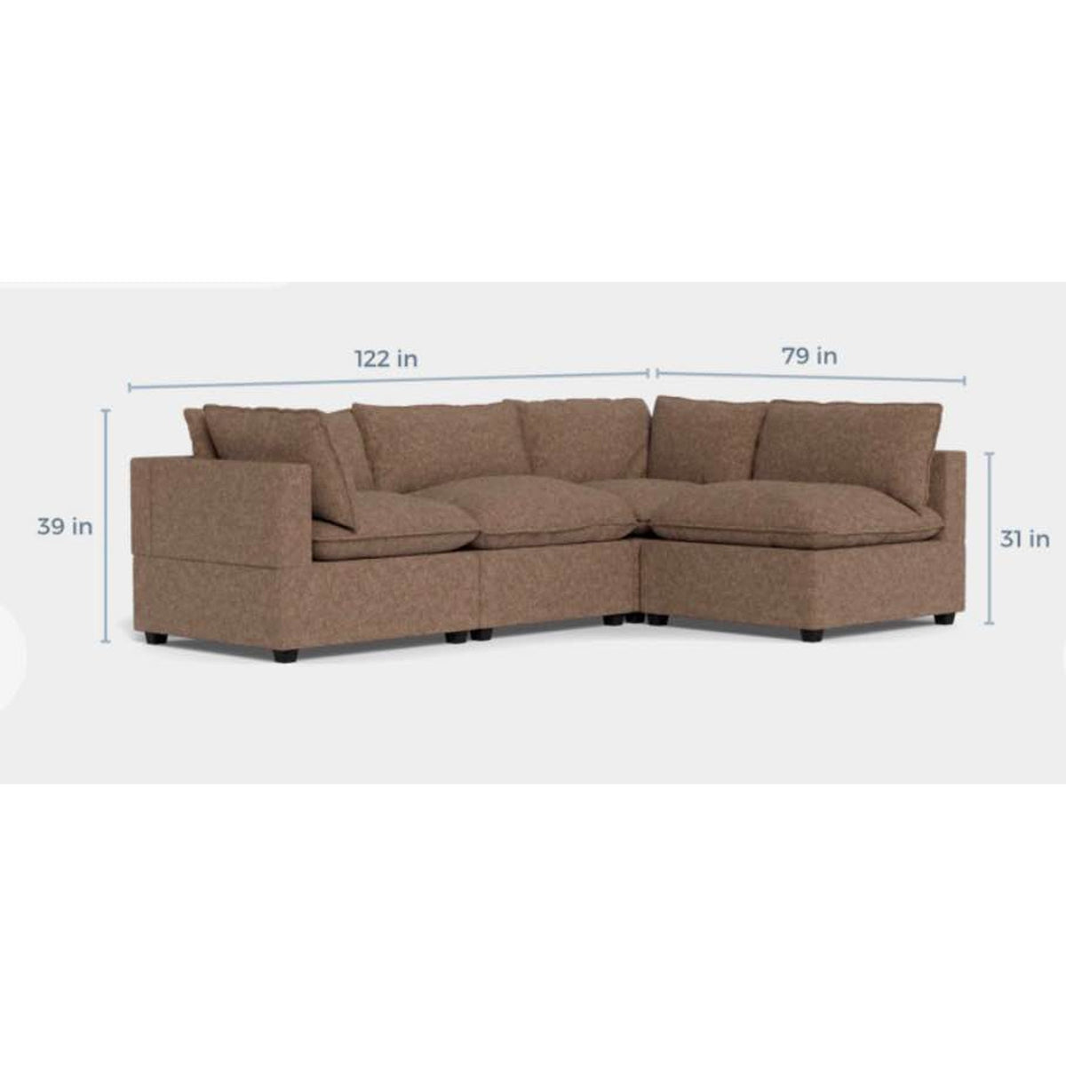 Albany Park Kova Pillow Cushion L-Shape Sectional Sofa | Mocha Performance Bouclé Delivery Available