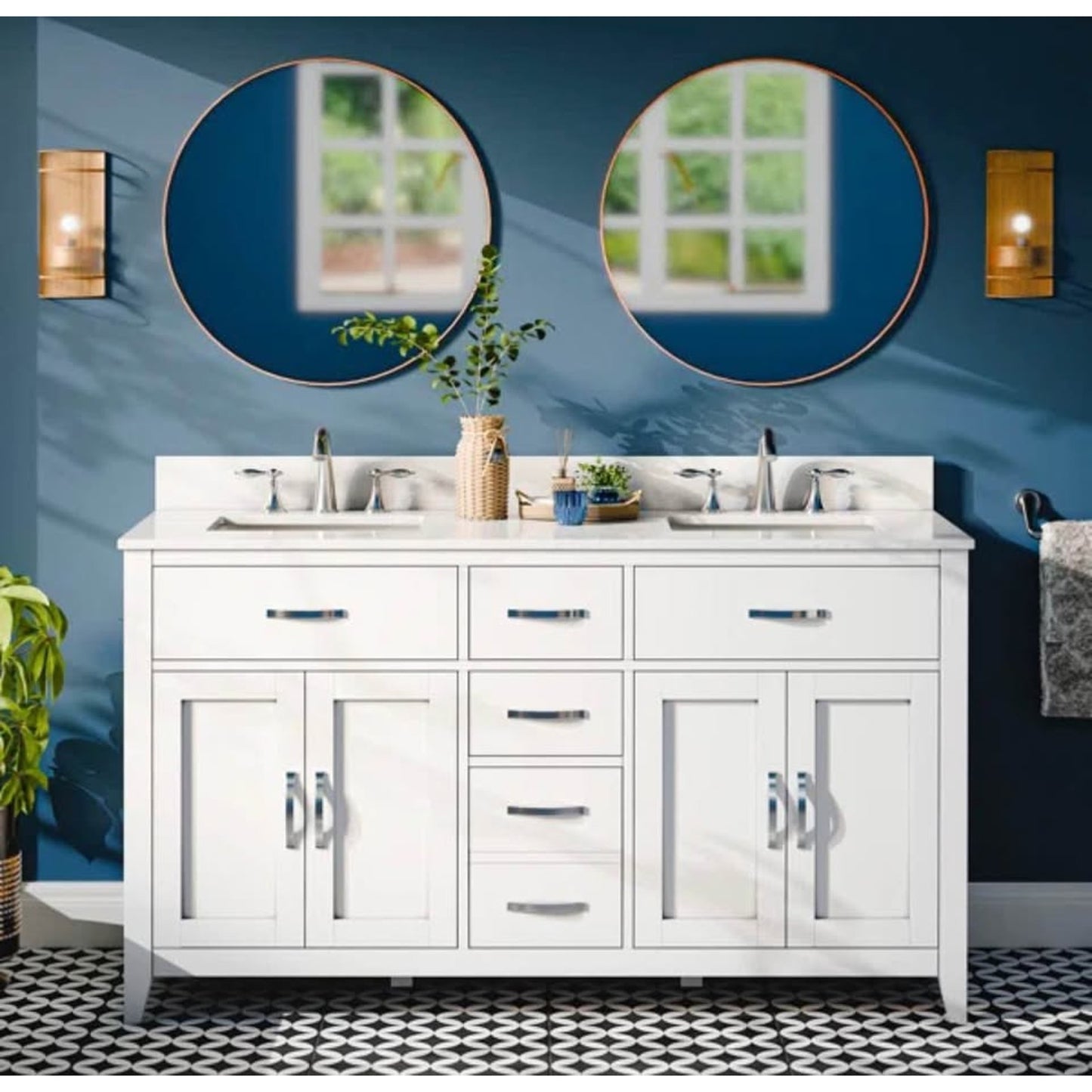 60” Double Vanity White Base Quartz Top - Brand New in Box - $2,000 Retail - Delivery Available