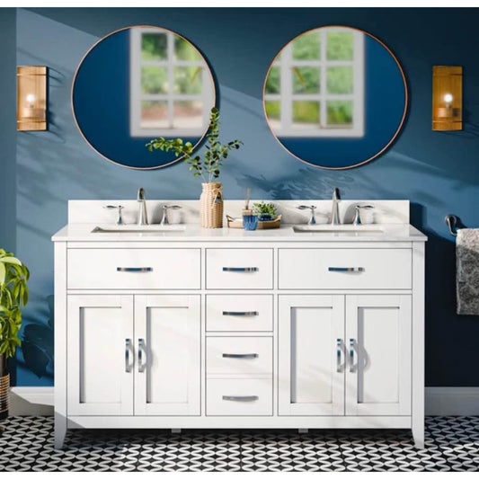 60” Double Vanity White Base Quartz Top - Brand New in Box - $2,000 Retail - Delivery Available