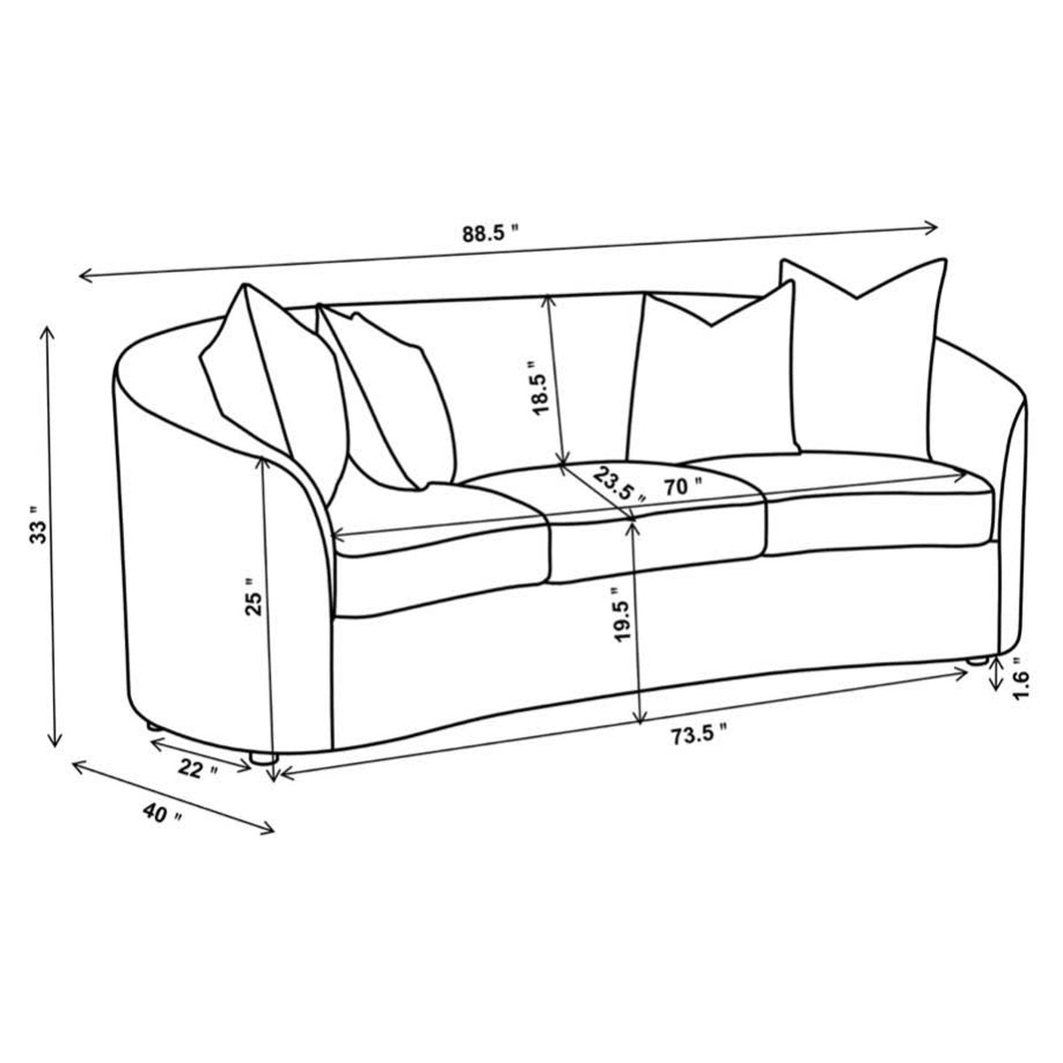 New Curved Bouclé Sofa – 88.5” Modern Cream Sofa w/ Accent Pillows - Delivery Available
