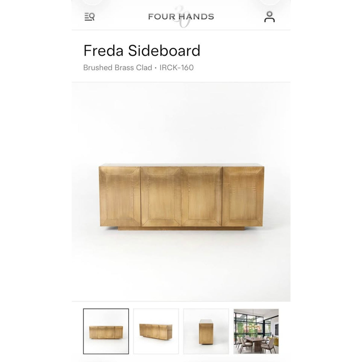 New Four Hands Freda 72” Aged Brass Sideboard – $4,018 Retail – Delivery Available