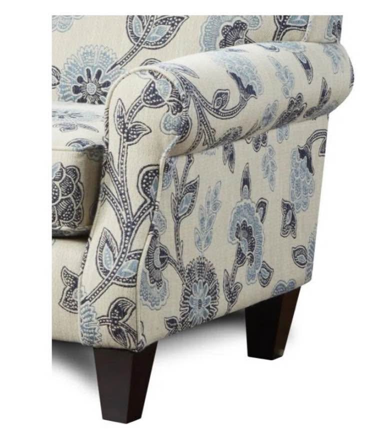Upholstered Blue & Cream Accent Chair