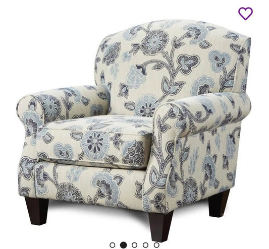 Upholstered Blue & Cream Accent Chair