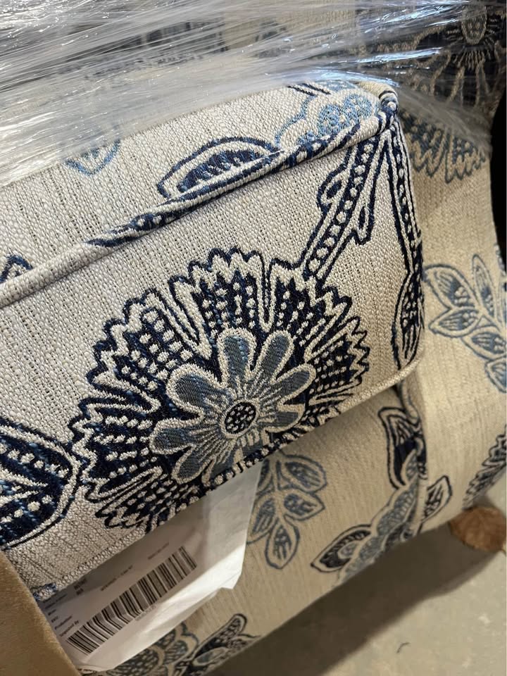 Upholstered Blue & Cream Accent Chair