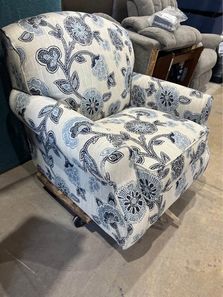 Upholstered Blue & Cream Accent Chair
