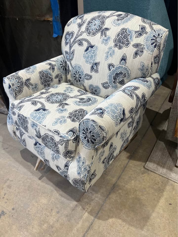 Upholstered Blue & Cream Accent Chair