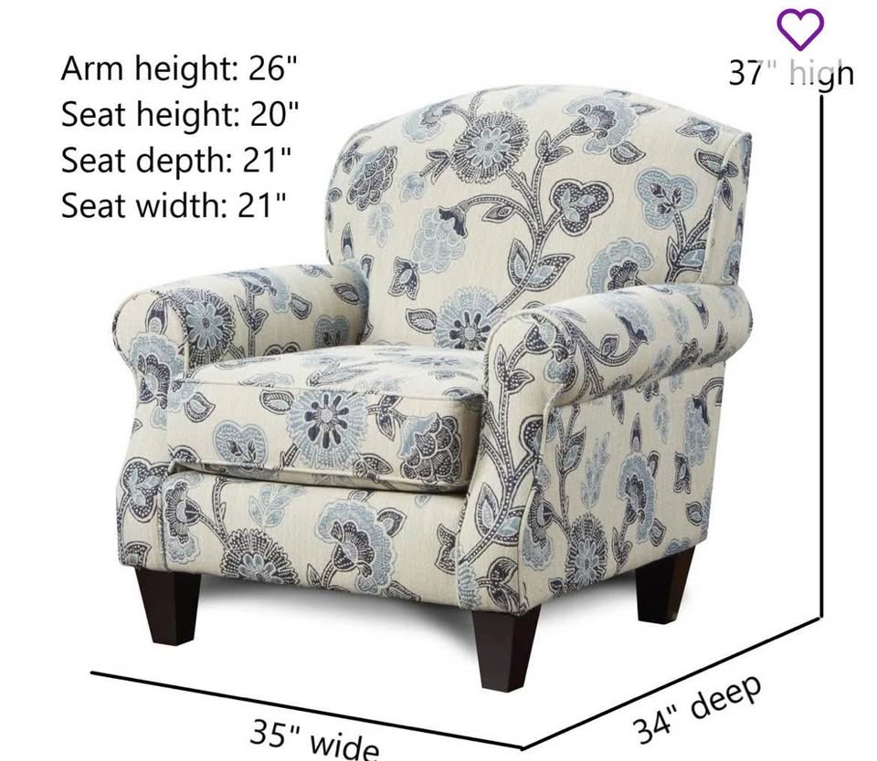 Upholstered Blue & Cream Accent Chair