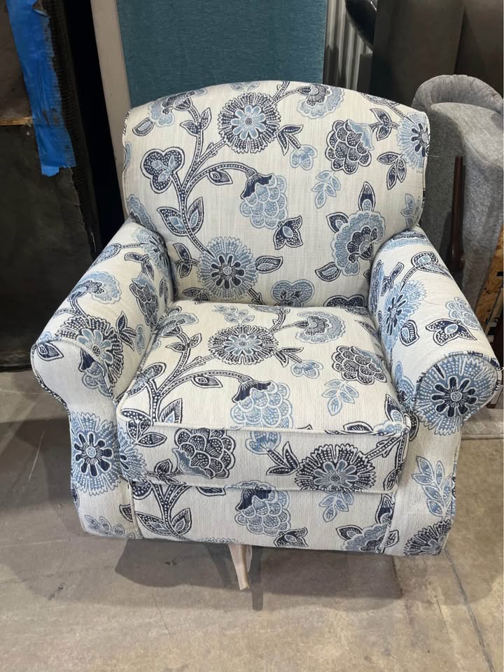 Upholstered Blue & Cream Accent Chair